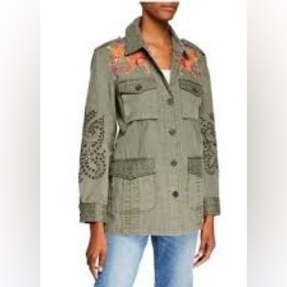 Johnny Was Violette Eyelet Military Jacket - Embroidered